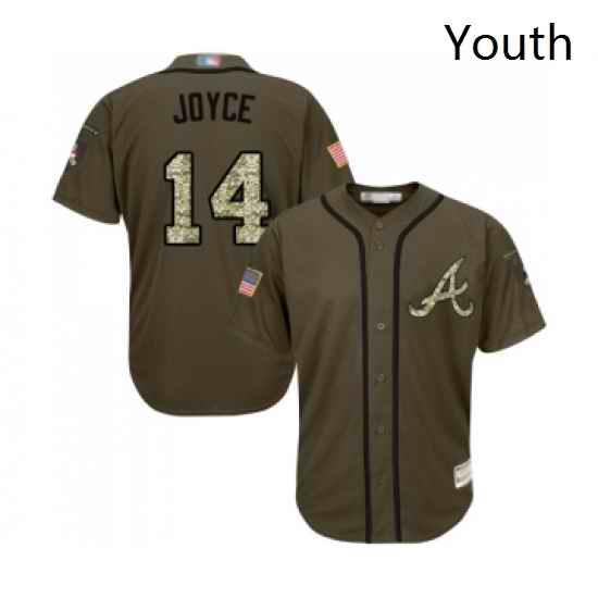 Youth Atlanta Braves 14 Matt Joyce Authentic Green Salute to Service Baseball Jersey